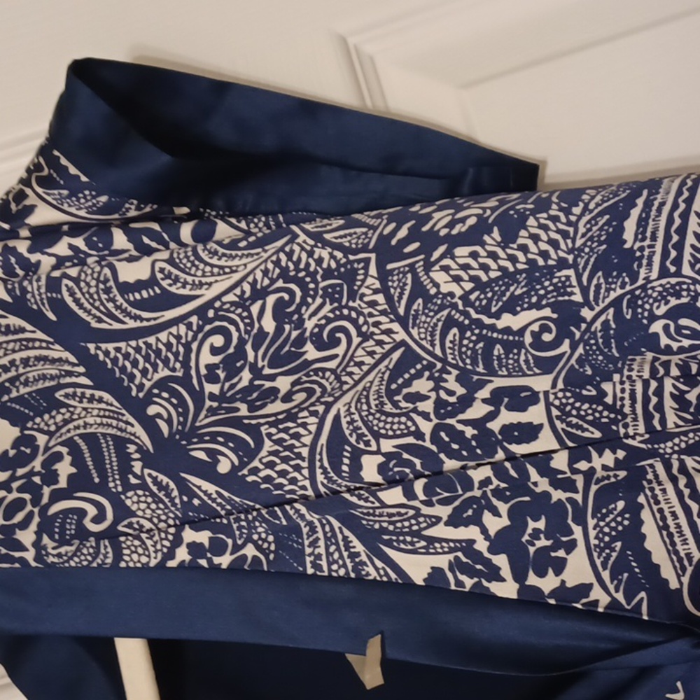 E C I sz 14 Silk, Asian Flare, Navy and Cream Midi Dress. Luxury, Wedding Guest. - Picture 3 of 11